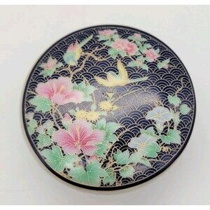 Vtg Porcelain Lidded Round Trinket Box Japan